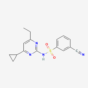 molecular formula C16H16N4O2S B7634358 3-cyano-N-(4-cyclopropyl-6-ethylpyrimidin-2-yl)benzenesulfonamide 