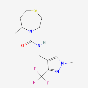molecular formula C13H19F3N4OS B7634410 5-methyl-N-[[1-methyl-3-(trifluoromethyl)pyrazol-4-yl]methyl]-1,4-thiazepane-4-carboxamide 