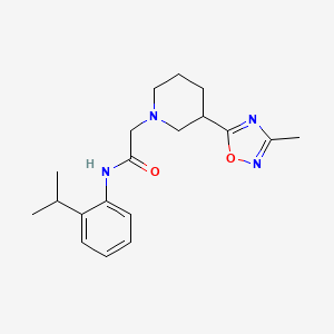 molecular formula C19H26N4O2 B7634486 2-[3-(3-methyl-1,2,4-oxadiazol-5-yl)piperidin-1-yl]-N-(2-propan-2-ylphenyl)acetamide 