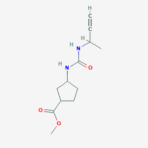 molecular formula C12H18N2O3 B7634588 Methyl 3-(but-3-yn-2-ylcarbamoylamino)cyclopentane-1-carboxylate 