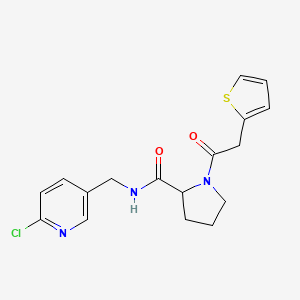 molecular formula C17H18ClN3O2S B7634614 N-[(6-chloropyridin-3-yl)methyl]-1-(2-thiophen-2-ylacetyl)pyrrolidine-2-carboxamide 