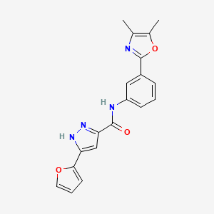 molecular formula C19H16N4O3 B7634619 N-[3-(4,5-dimethyl-1,3-oxazol-2-yl)phenyl]-5-(furan-2-yl)-1H-pyrazole-3-carboxamide 