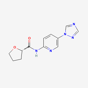 molecular formula C12H13N5O2 B7634643 (2S)-N-[5-(1,2,4-triazol-1-yl)pyridin-2-yl]oxolane-2-carboxamide 