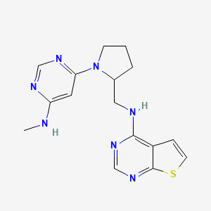 molecular formula C16H19N7S B7634654 N-[[1-[6-(methylamino)pyrimidin-4-yl]pyrrolidin-2-yl]methyl]thieno[2,3-d]pyrimidin-4-amine 