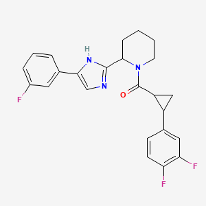 molecular formula C24H22F3N3O B7634686 [2-(3,4-difluorophenyl)cyclopropyl]-[2-[5-(3-fluorophenyl)-1H-imidazol-2-yl]piperidin-1-yl]methanone 