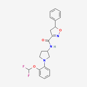 molecular formula C21H21F2N3O3 B7634840 N-[1-[2-(difluoromethoxy)phenyl]pyrrolidin-3-yl]-5-phenyl-4,5-dihydro-1,2-oxazole-3-carboxamide 