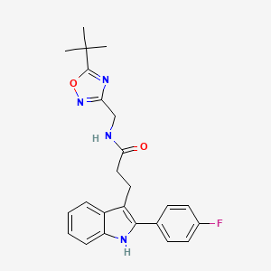 molecular formula C24H25FN4O2 B7634924 N-[(5-tert-butyl-1,2,4-oxadiazol-3-yl)methyl]-3-[2-(4-fluorophenyl)-1H-indol-3-yl]propanamide 