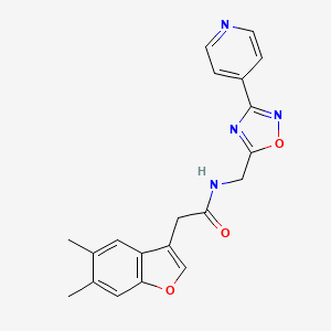 molecular formula C20H18N4O3 B7634982 2-(5,6-dimethyl-1-benzofuran-3-yl)-N-[(3-pyridin-4-yl-1,2,4-oxadiazol-5-yl)methyl]acetamide 