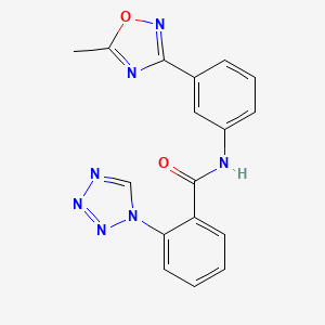 molecular formula C17H13N7O2 B7635011 N-[3-(5-methyl-1,2,4-oxadiazol-3-yl)phenyl]-2-(tetrazol-1-yl)benzamide 