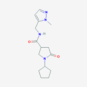 molecular formula C15H22N4O2 B7635017 1-cyclopentyl-N-[(2-methylpyrazol-3-yl)methyl]-5-oxopyrrolidine-3-carboxamide 