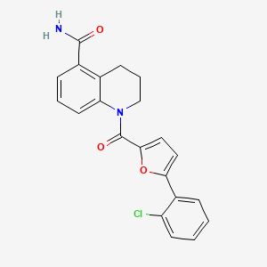 molecular formula C21H17ClN2O3 B7635025 1-[5-(2-chlorophenyl)furan-2-carbonyl]-3,4-dihydro-2H-quinoline-5-carboxamide 
