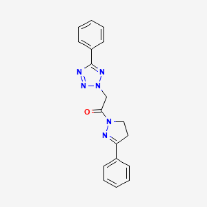 molecular formula C18H16N6O B7635027 1-(5-Phenyl-3,4-dihydropyrazol-2-yl)-2-(5-phenyltetrazol-2-yl)ethanone 