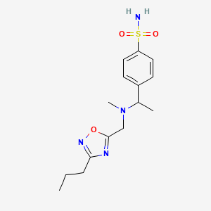 molecular formula C15H22N4O3S B7635063 4-[1-[Methyl-[(3-propyl-1,2,4-oxadiazol-5-yl)methyl]amino]ethyl]benzenesulfonamide 