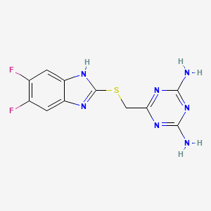 molecular formula C11H9F2N7S B7635106 6-[(5,6-difluoro-1H-benzimidazol-2-yl)sulfanylmethyl]-1,3,5-triazine-2,4-diamine 