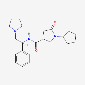 molecular formula C22H31N3O2 B7635141 1-cyclopentyl-5-oxo-N-(1-phenyl-2-pyrrolidin-1-ylethyl)pyrrolidine-3-carboxamide 