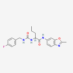 molecular formula C21H23FN4O3 B7635169 2-[(4-fluorophenyl)methylcarbamoylamino]-N-(2-methyl-1,3-benzoxazol-6-yl)pentanamide 