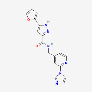 molecular formula C17H14N6O2 B7635229 5-(furan-2-yl)-N-[(2-imidazol-1-ylpyridin-4-yl)methyl]-1H-pyrazole-3-carboxamide 
