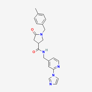 molecular formula C22H23N5O2 B7635249 N-[(2-imidazol-1-ylpyridin-4-yl)methyl]-1-[(4-methylphenyl)methyl]-5-oxopyrrolidine-3-carboxamide 