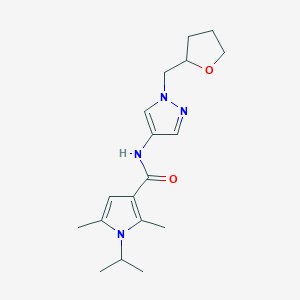 molecular formula C18H26N4O2 B7635320 2,5-dimethyl-N-[1-(oxolan-2-ylmethyl)pyrazol-4-yl]-1-propan-2-ylpyrrole-3-carboxamide 