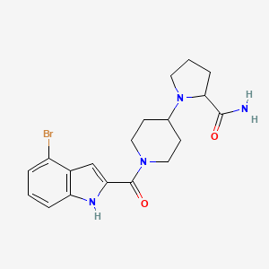 molecular formula C19H23BrN4O2 B7635332 1-[1-(4-bromo-1H-indole-2-carbonyl)piperidin-4-yl]pyrrolidine-2-carboxamide 