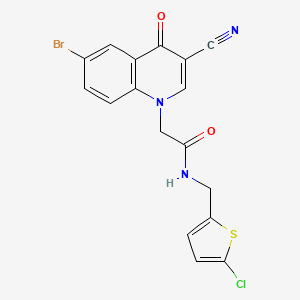 molecular formula C17H11BrClN3O2S B7635351 2-(6-bromo-3-cyano-4-oxoquinolin-1-yl)-N-[(5-chlorothiophen-2-yl)methyl]acetamide 