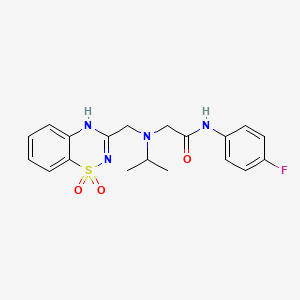 molecular formula C19H21FN4O3S B7635391 2-[(1,1-dioxo-4H-1lambda6,2,4-benzothiadiazin-3-yl)methyl-propan-2-ylamino]-N-(4-fluorophenyl)acetamide 