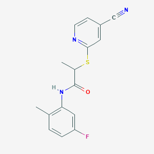 molecular formula C16H14FN3OS B7635398 2-(4-cyanopyridin-2-yl)sulfanyl-N-(5-fluoro-2-methylphenyl)propanamide 