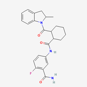 molecular formula C24H26FN3O3 B7635411 2-Fluoro-5-[[2-(2-methyl-2,3-dihydroindole-1-carbonyl)cyclohexanecarbonyl]amino]benzamide 