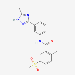 molecular formula C18H18N4O3S B7635483 2-methyl-5-methylsulfonyl-N-[3-(5-methyl-1H-1,2,4-triazol-3-yl)phenyl]benzamide 