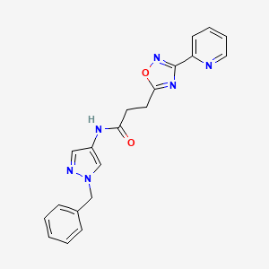 molecular formula C20H18N6O2 B7635509 N-(1-benzylpyrazol-4-yl)-3-(3-pyridin-2-yl-1,2,4-oxadiazol-5-yl)propanamide 