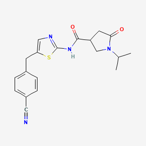 molecular formula C19H20N4O2S B7635550 N-[5-[(4-cyanophenyl)methyl]-1,3-thiazol-2-yl]-5-oxo-1-propan-2-ylpyrrolidine-3-carboxamide 