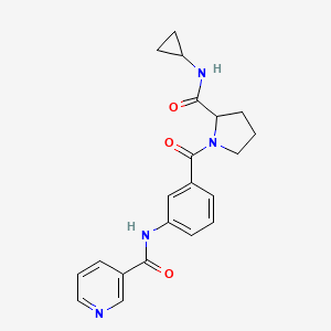 molecular formula C21H22N4O3 B7635561 N-[3-[2-(cyclopropylcarbamoyl)pyrrolidine-1-carbonyl]phenyl]pyridine-3-carboxamide 