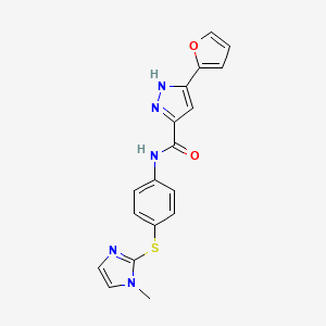 molecular formula C18H15N5O2S B7635570 5-(furan-2-yl)-N-[4-(1-methylimidazol-2-yl)sulfanylphenyl]-1H-pyrazole-3-carboxamide 