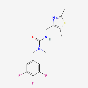 molecular formula C15H16F3N3OS B7635576 3-[(2,5-Dimethyl-1,3-thiazol-4-yl)methyl]-1-methyl-1-[(3,4,5-trifluorophenyl)methyl]urea 