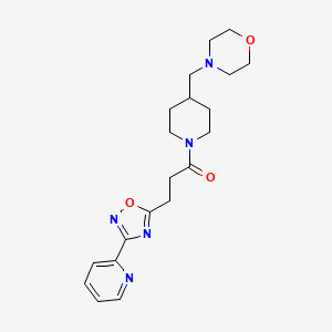 molecular formula C20H27N5O3 B7635617 1-[4-(Morpholin-4-ylmethyl)piperidin-1-yl]-3-(3-pyridin-2-yl-1,2,4-oxadiazol-5-yl)propan-1-one 