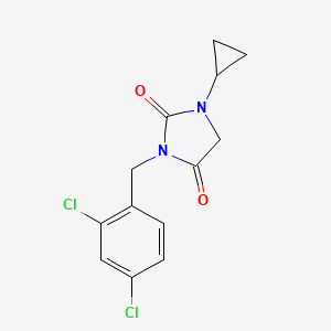 molecular formula C13H12Cl2N2O2 B7635649 1-Cyclopropyl-3-[(2,4-dichlorophenyl)methyl]imidazolidine-2,4-dione 