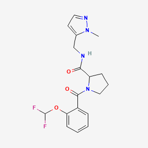 molecular formula C18H20F2N4O3 B7635772 1-[2-(difluoromethoxy)benzoyl]-N-[(2-methylpyrazol-3-yl)methyl]pyrrolidine-2-carboxamide 