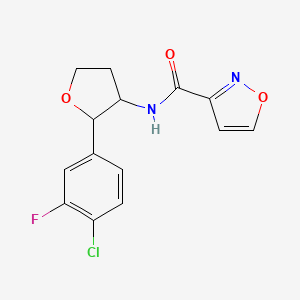 molecular formula C14H12ClFN2O3 B7635855 N-[2-(4-chloro-3-fluorophenyl)oxolan-3-yl]-1,2-oxazole-3-carboxamide 