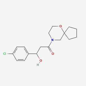 molecular formula C17H22ClNO3 B7635927 3-(4-Chlorophenyl)-3-hydroxy-1-(6-oxa-9-azaspiro[4.5]decan-9-yl)propan-1-one 