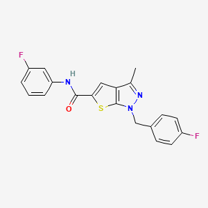 molecular formula C20H15F2N3OS B7636069 N-(3-fluorophenyl)-1-[(4-fluorophenyl)methyl]-3-methylthieno[2,3-c]pyrazole-5-carboxamide 