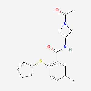 molecular formula C18H24N2O2S B7636094 N-(1-acetylazetidin-3-yl)-2-cyclopentylsulfanyl-5-methylbenzamide 