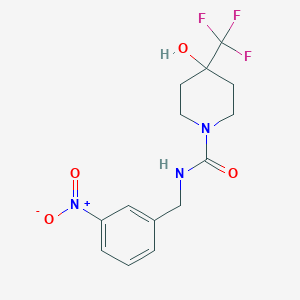 molecular formula C14H16F3N3O4 B7636248 4-hydroxy-N-[(3-nitrophenyl)methyl]-4-(trifluoromethyl)piperidine-1-carboxamide 