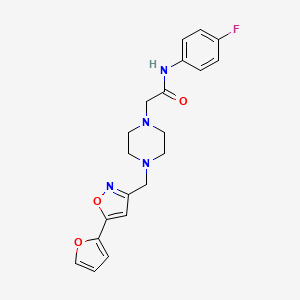 molecular formula C20H21FN4O3 B7636261 N-(4-fluorophenyl)-2-[4-[[5-(furan-2-yl)-1,2-oxazol-3-yl]methyl]piperazin-1-yl]acetamide 
