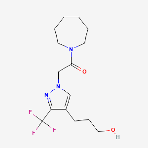 molecular formula C15H22F3N3O2 B7636262 1-(Azepan-1-yl)-2-[4-(3-hydroxypropyl)-3-(trifluoromethyl)pyrazol-1-yl]ethanone 