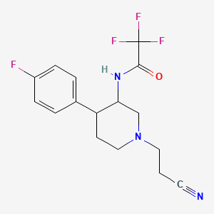 molecular formula C16H17F4N3O B7636270 N-[1-(2-cyanoethyl)-4-(4-fluorophenyl)piperidin-3-yl]-2,2,2-trifluoroacetamide 