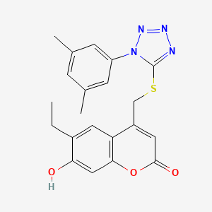 molecular formula C21H20N4O3S B7636328 4-[[1-(3,5-Dimethylphenyl)tetrazol-5-yl]sulfanylmethyl]-6-ethyl-7-hydroxychromen-2-one 