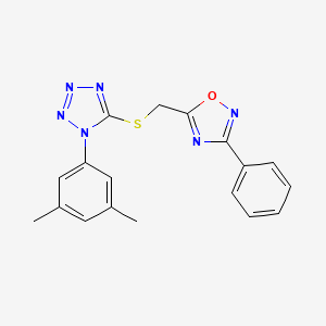 molecular formula C18H16N6OS B7636342 5-[[1-(3,5-Dimethylphenyl)tetrazol-5-yl]sulfanylmethyl]-3-phenyl-1,2,4-oxadiazole 