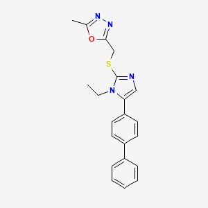 molecular formula C21H20N4OS B7636547 2-[[1-Ethyl-5-(4-phenylphenyl)imidazol-2-yl]sulfanylmethyl]-5-methyl-1,3,4-oxadiazole 