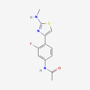 molecular formula C12H12FN3OS B7636733 N-[3-fluoro-4-[2-(methylamino)-1,3-thiazol-4-yl]phenyl]acetamide 
