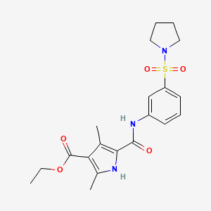 molecular formula C20H25N3O5S B7636744 ethyl 2,4-dimethyl-5-[(3-pyrrolidin-1-ylsulfonylphenyl)carbamoyl]-1H-pyrrole-3-carboxylate 